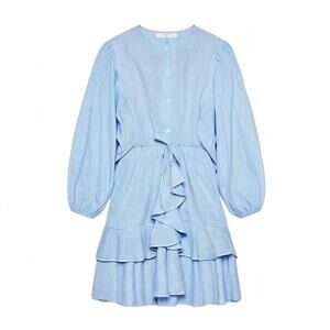 Simplee, XL, Blue White Gingham, Ruffled Mini Dress